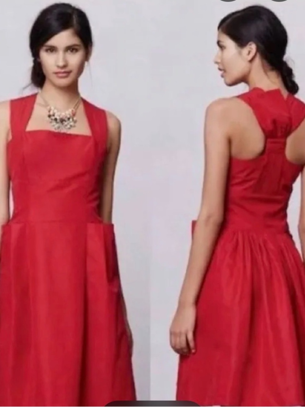 Anthropologie Mirror of Venus Red Square-Neck Sleeveless Midi Dress size 2
